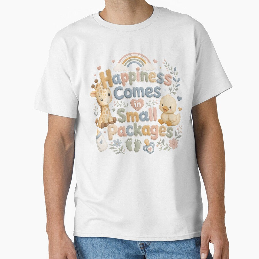 Happiness Comes in Small Packages | Cute Positive Quote Typography T-Shirt by rushaib
