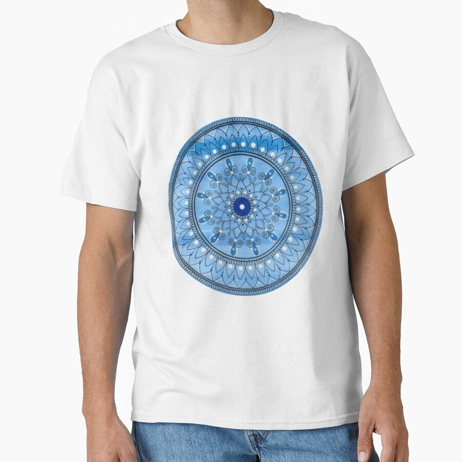 Hand Drawn Blue And White Mandala by Zedart