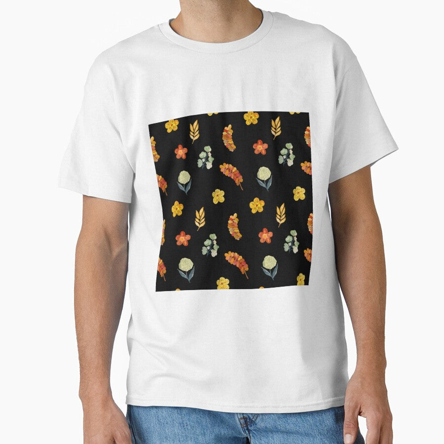 Flower red green orange simple seamless pattern black by Yana Mustafina | Boho Soulful Designs