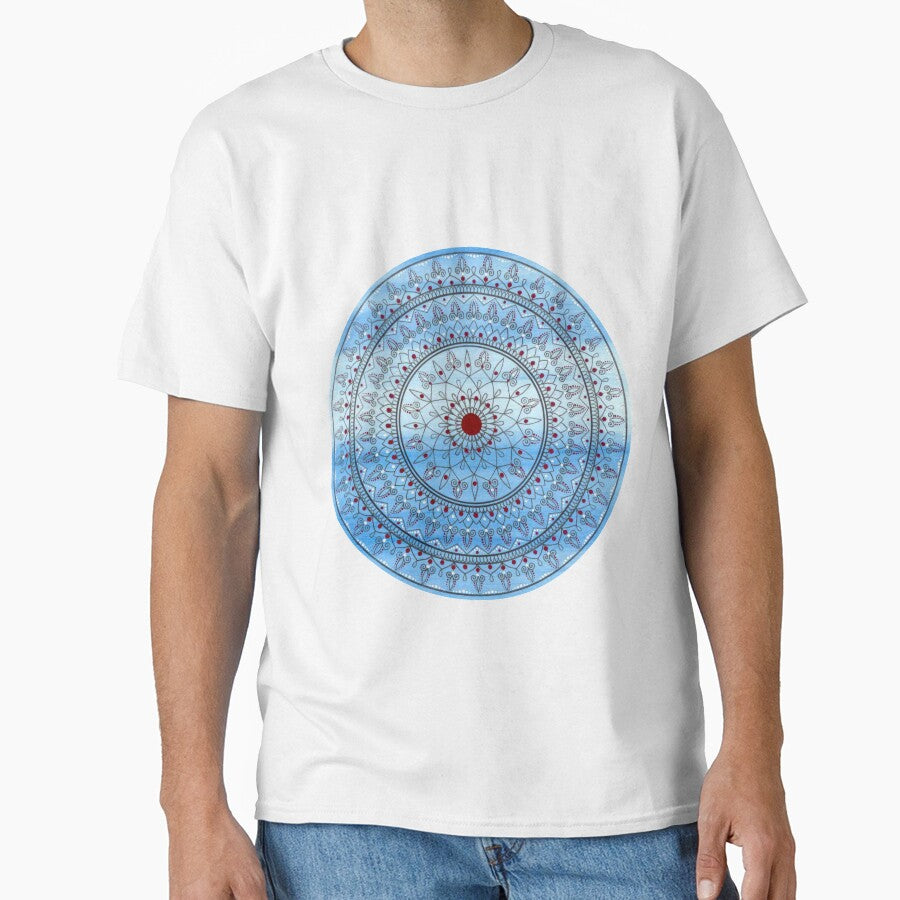 Hand Drawn Intricate Pretty Blue And Red Mandala by Zedart