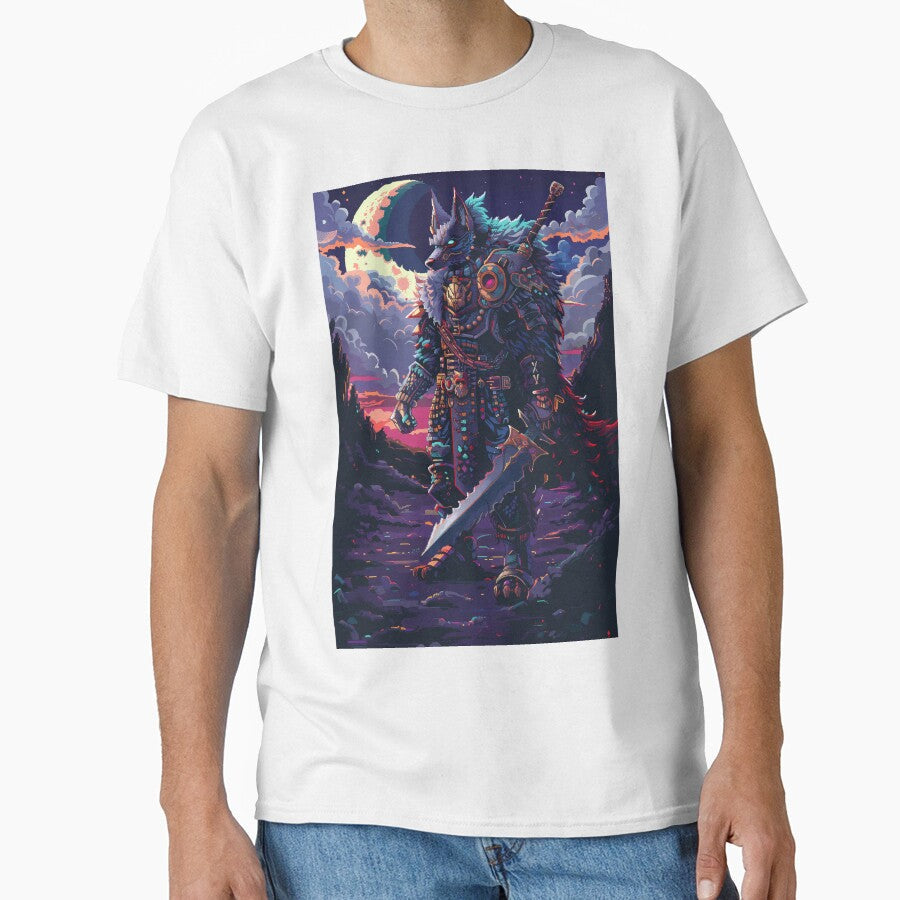 Wolf Knight Pixel Art by Kaos-Bit Unisex , , , Long Sleeve Tee