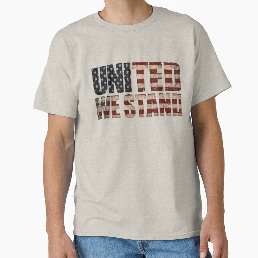 United We Stand American Flag Typography | Patriotic Distressed USA T-Shirt Design by Diesel outlaw