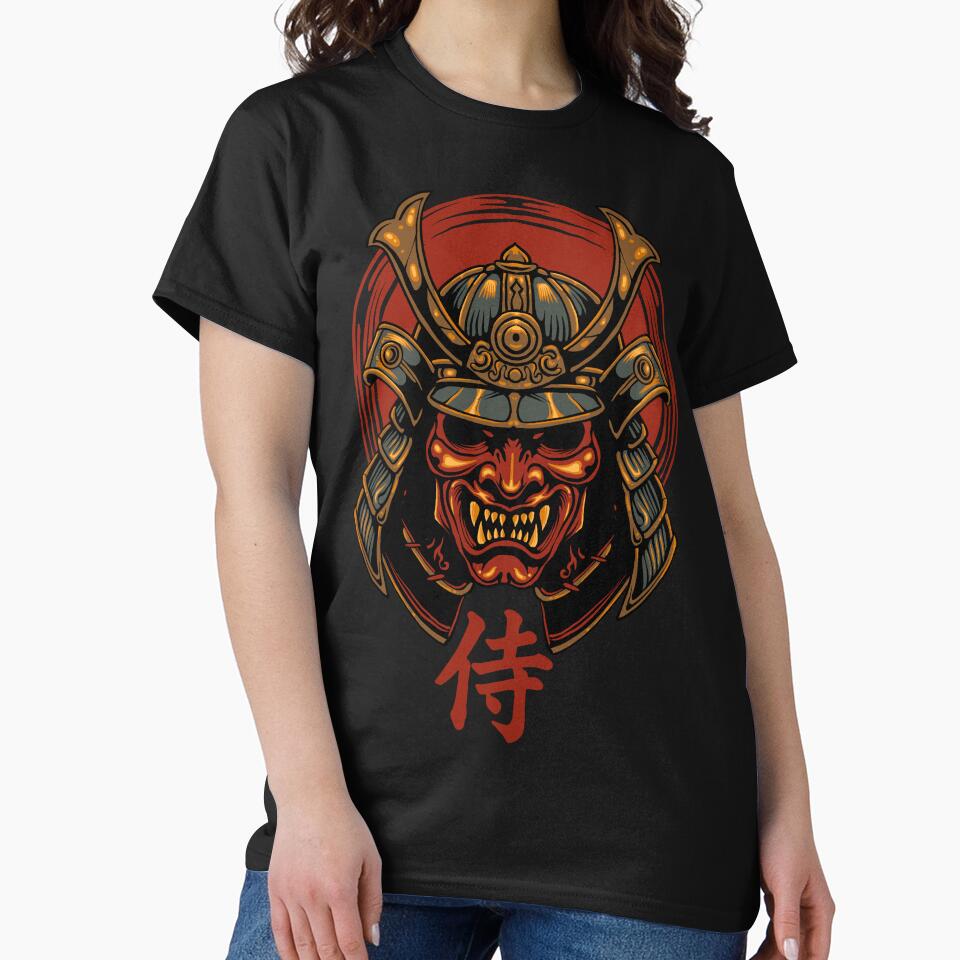 Japanese Samurai Oni Mask Vintage Demon Warrior Japanese Art T-Shirt by phsycartwork