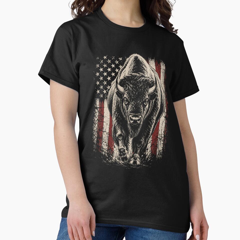 Vintage American Bison Patriotic Wildlife Retro Distressed by Moizento