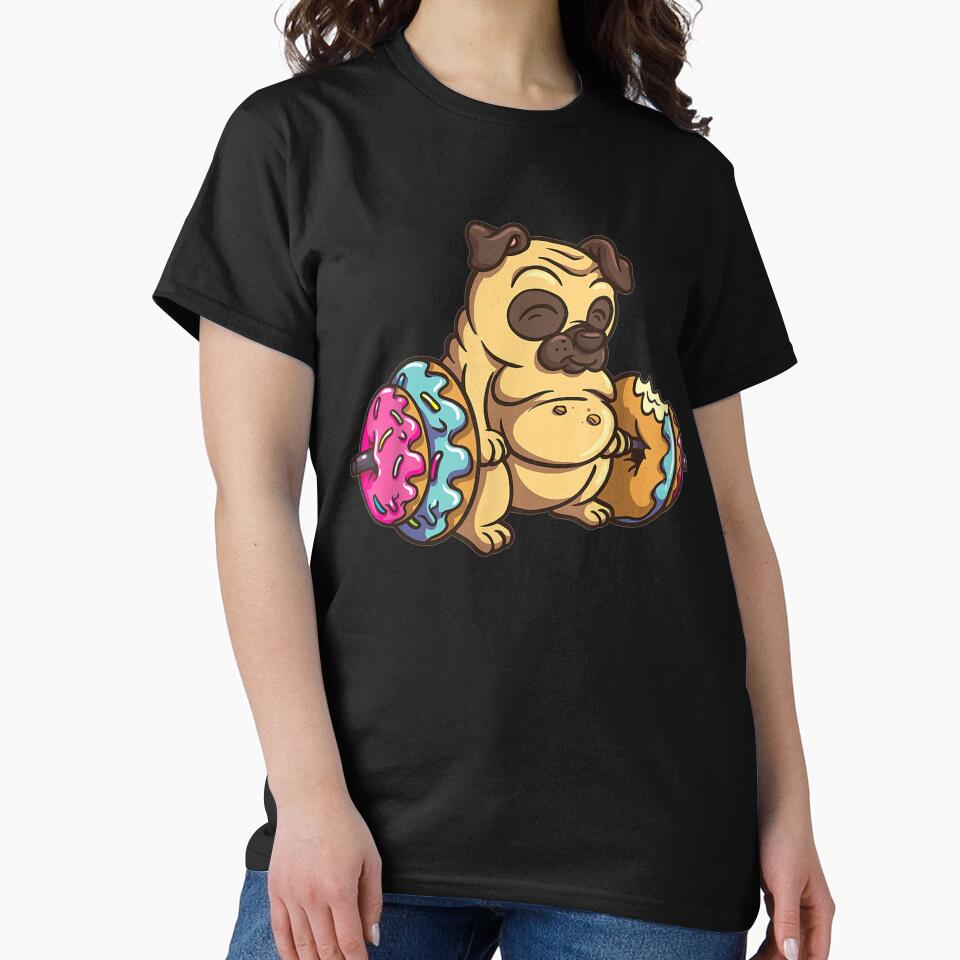 Pug Donut Deadlift Fitness Bodybuilder Dog Foodie by ninapfvu Unisex , , , Long Sleeve Tee