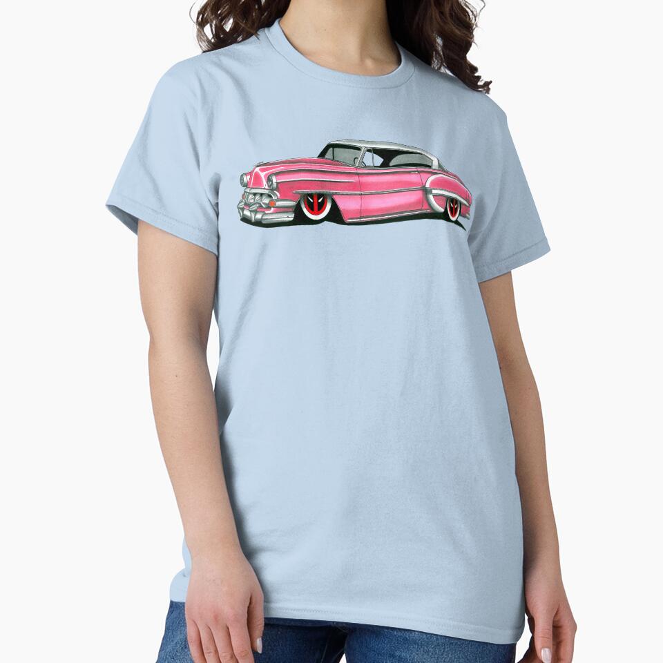 Exclusive drawing american restomod pink Chevy Bel Air V8 Coupe by Cars23