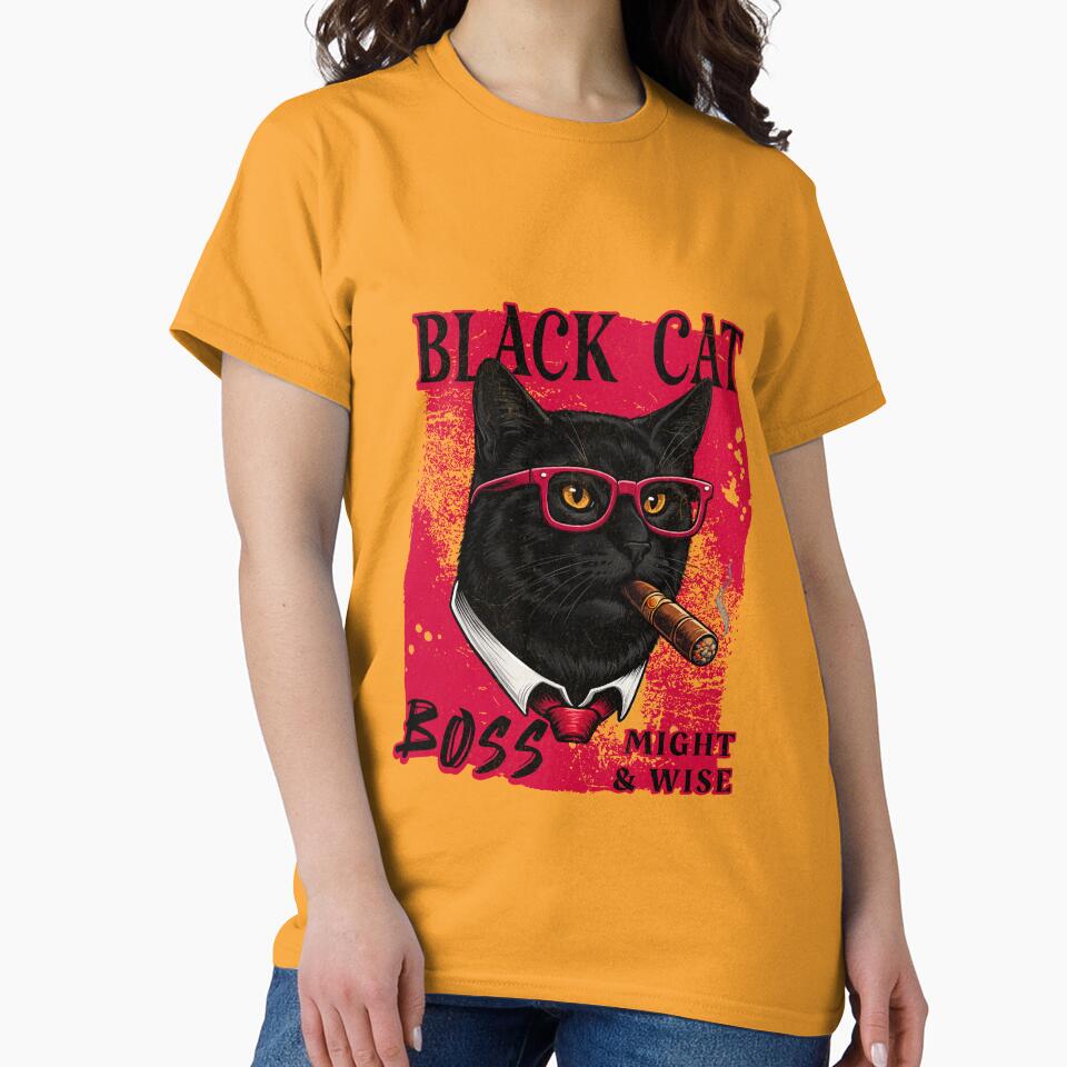 Black Cat Boss Design – Funny Black Cat with Cigar Mafia Style by PixelsPaws