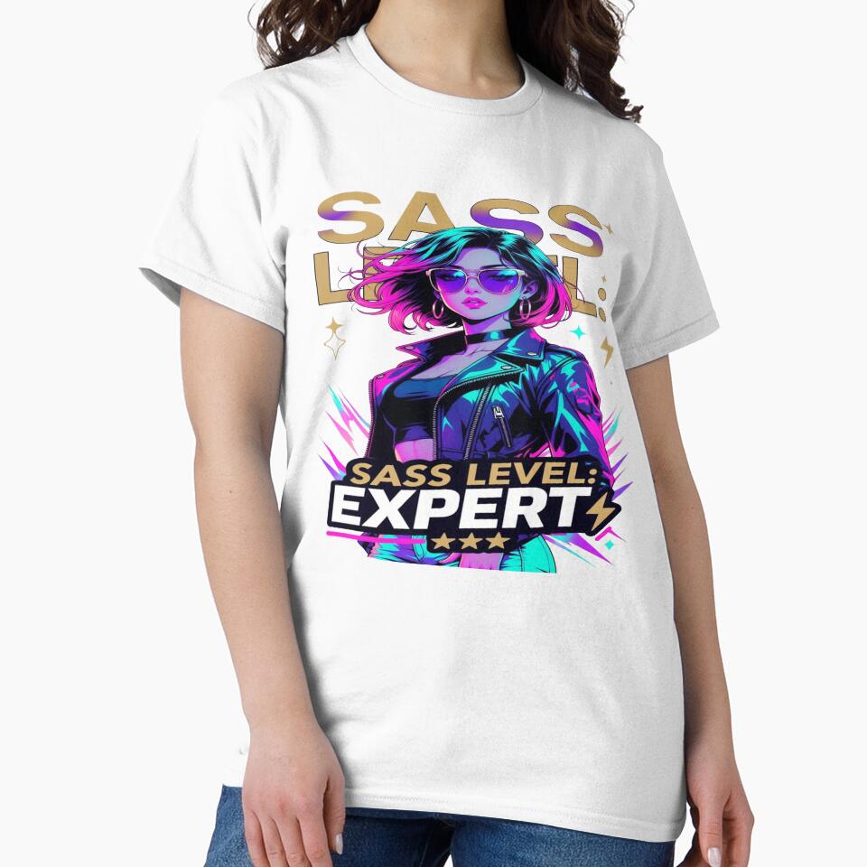 SASS LEVEL: EXPERT – Neon Attitude Graphic T-Shirt | Bold Fashion Statement Tee | Retro Pop Streetwear Design for Print-on-Demand by Sushikidsntod