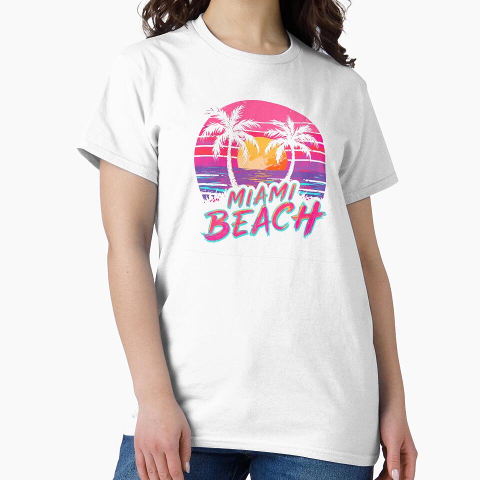 Summer Beach T-Shirt – Miami Sunset Palm Tree Outfit Graphic Tee by VikArtStudio