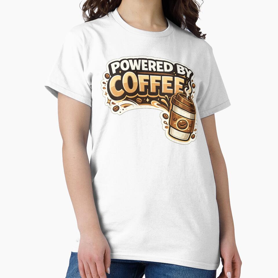 Powered by Coffee Funny Coffee Lover Quote Typography by DivineTrident Unisex , , , Long Sleeve Tee