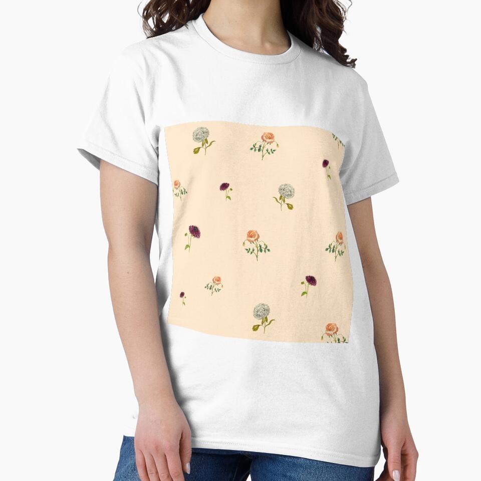 Dahlia hydrangea rose pattern cute a watercolor beige by Yana Mustafina | Boho Soulful Designs