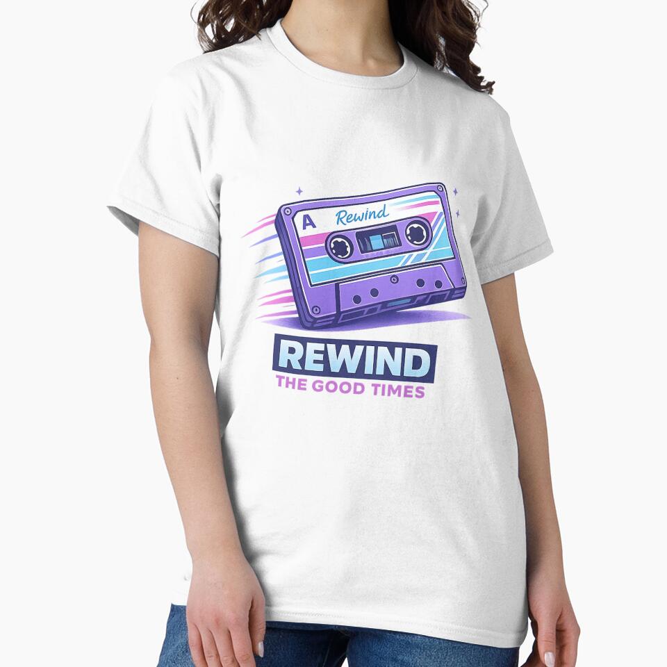 Rewind The Good Times Retro Cassette Tape Minimalist T-Shirt Design by Newthingzy