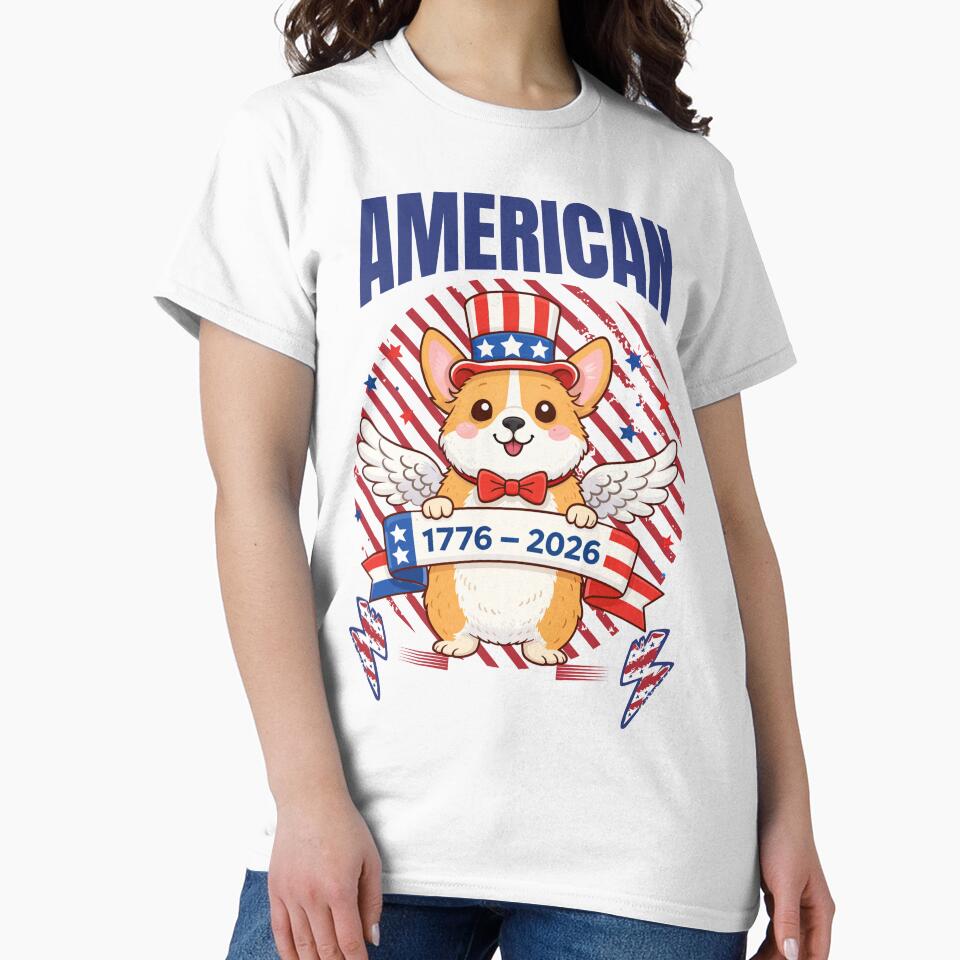 Patriotic Corgi Angel 250th Anniversary 1776–2026 by Anastasiia Yurevych