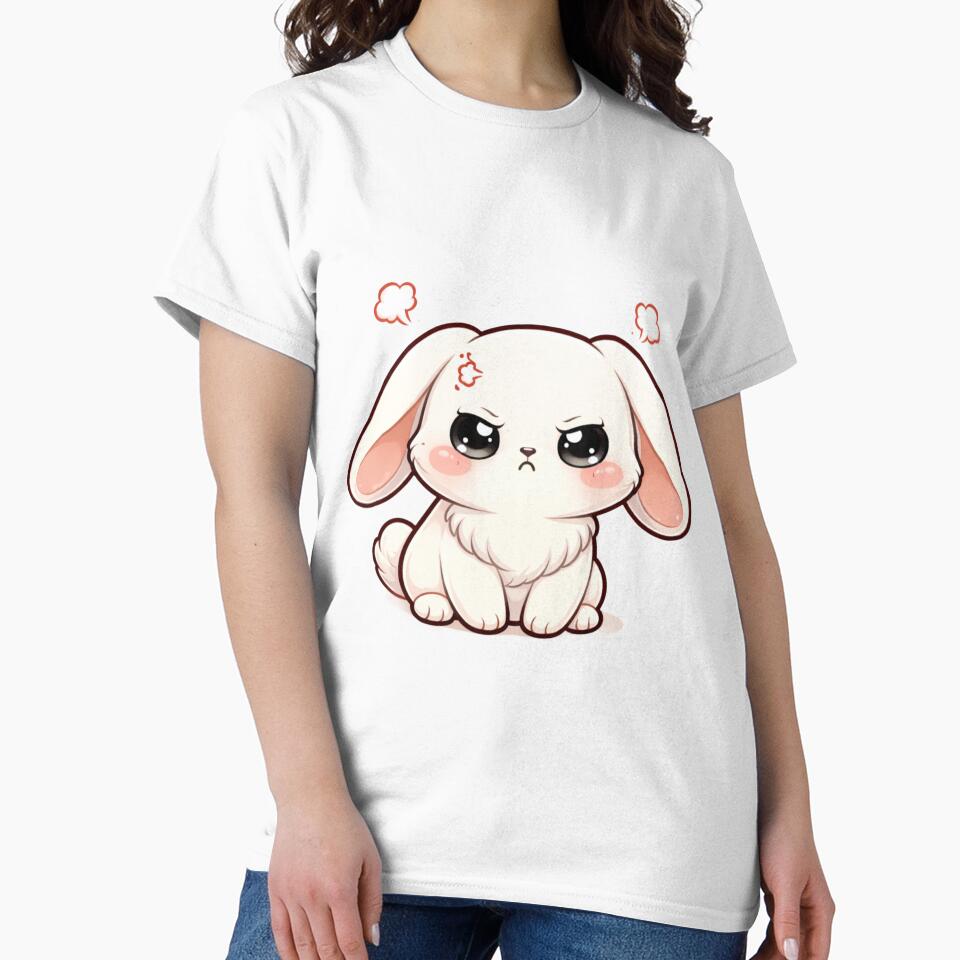Angry Cute Bunny Kawaii Illustration ? | Chibi White Rabbit PNG for Stickers, T-Shirts & Merch by CozyPops