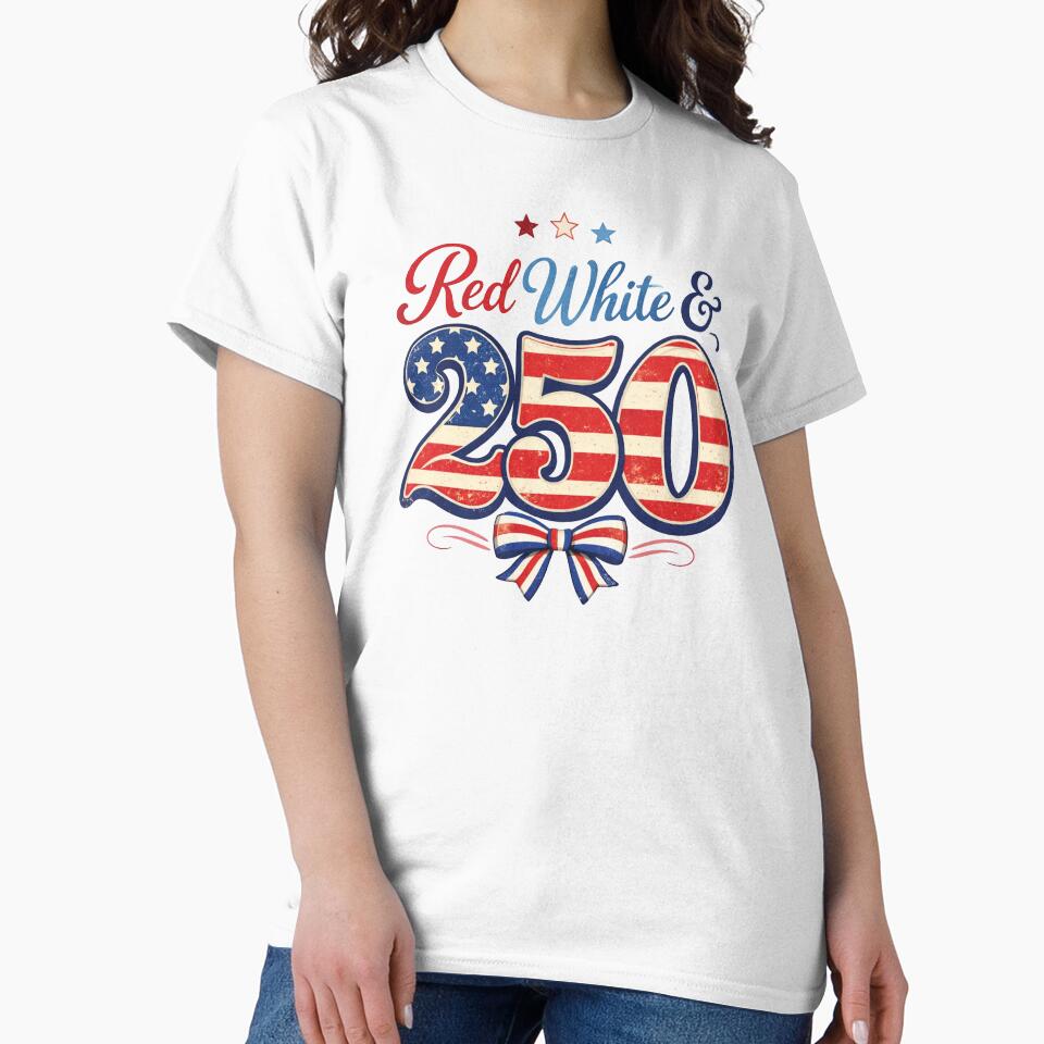 Red White & 250 Anniversary, Patriotic Coquette Bow, America 1776-2026 Freedom, Independence Day, Retro USA by D4nnyBoiArt