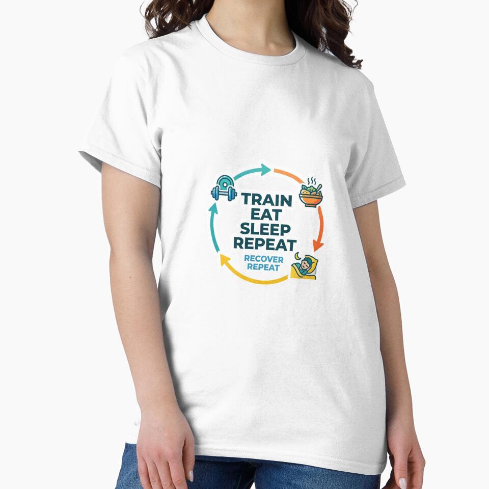 Train Eat Sleep Repeat Funny Gym Sticker Fitness Lifestyle by ArmoniaJustin Unisex , , , Long Sleeve Tee