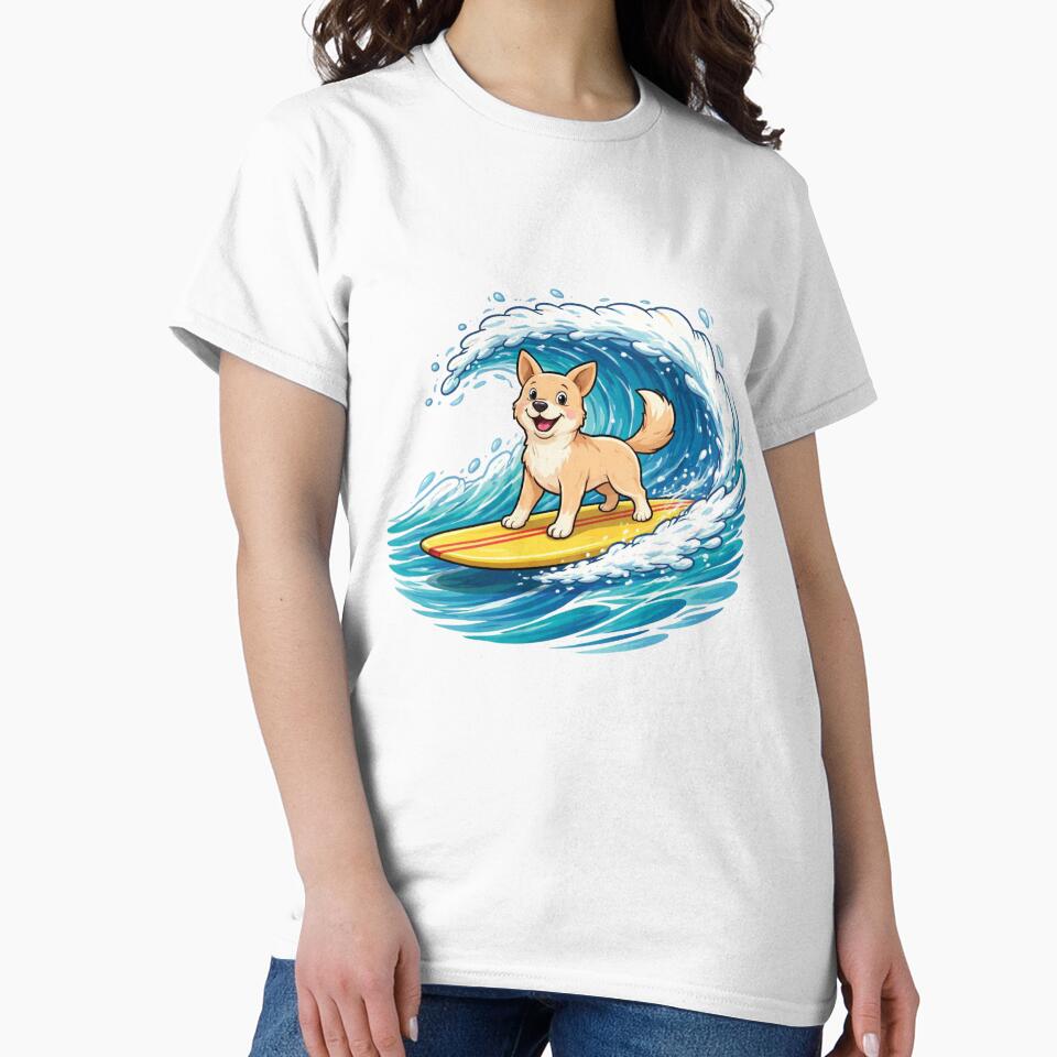 Dog on surfboard Surfing Wave by SOUFIANE1991 Unisex , , , Long Sleeve Tee