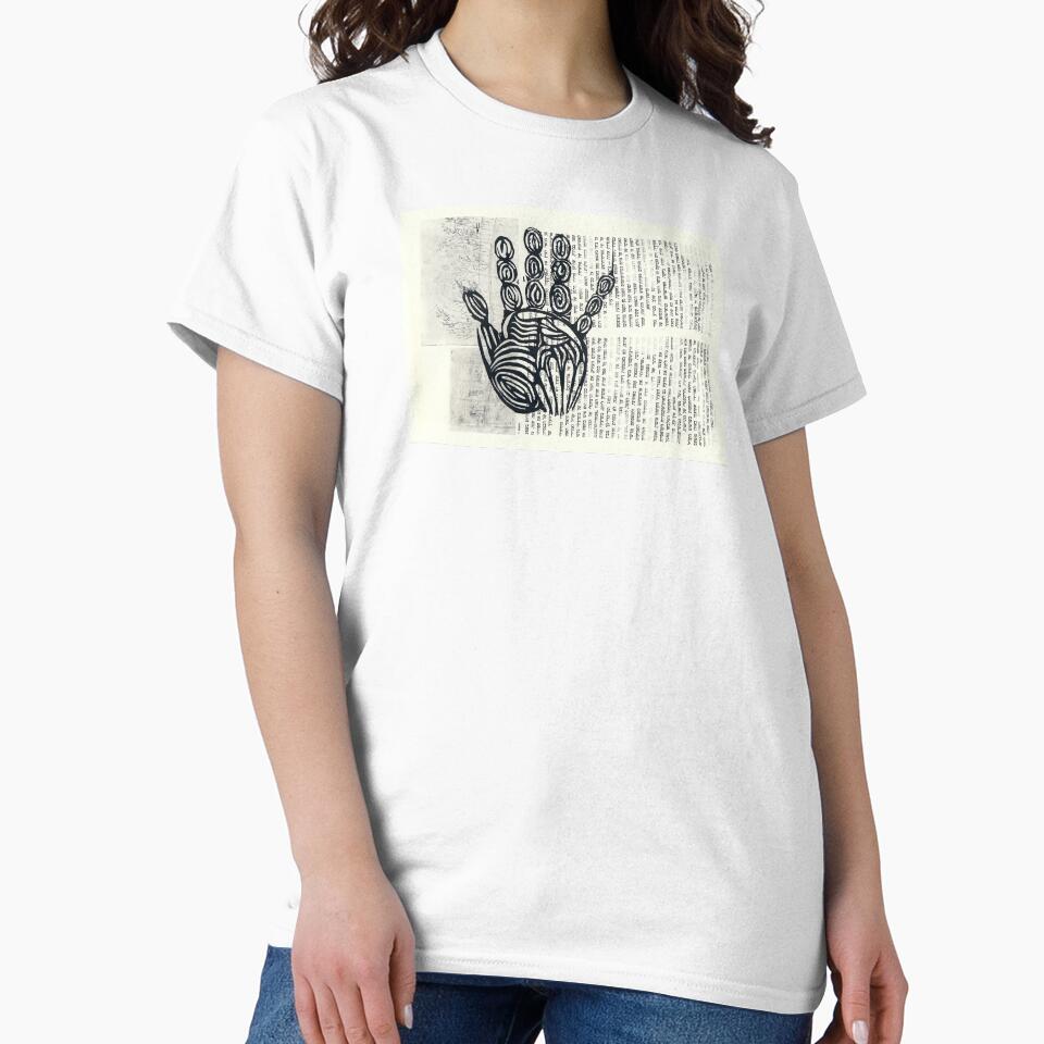 Hand palm linoprint on book page in Hebrew by MintSniffArt