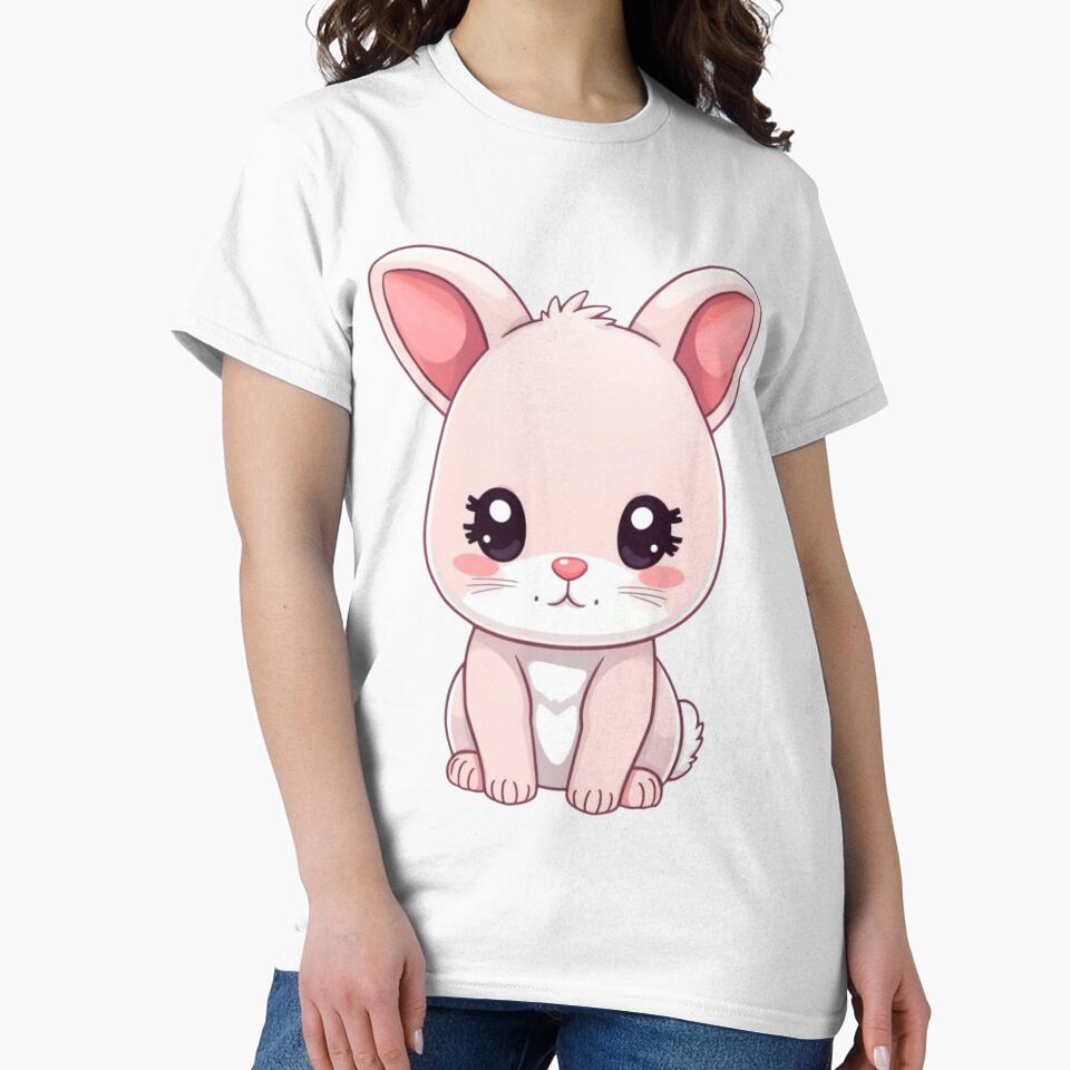 Cute Pink Baby Bunny Kawaii Illustration ? | Chibi Rabbit PNG for Stickers, T-Shirts & Gifts by CozyPops
