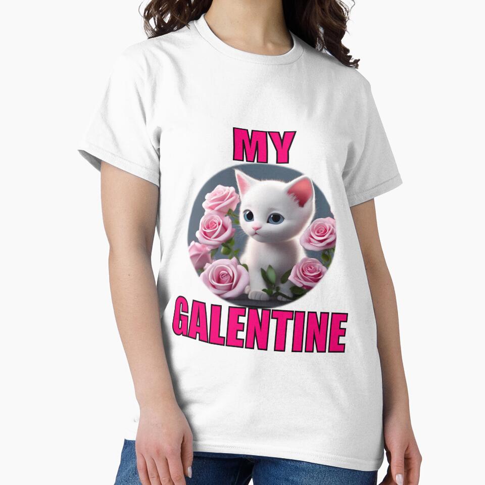 Circle of pink Roses and Soft Super Cute white kitten on Galentines day and Galentines party, gift idea for Galentines day by sailorsam1805
