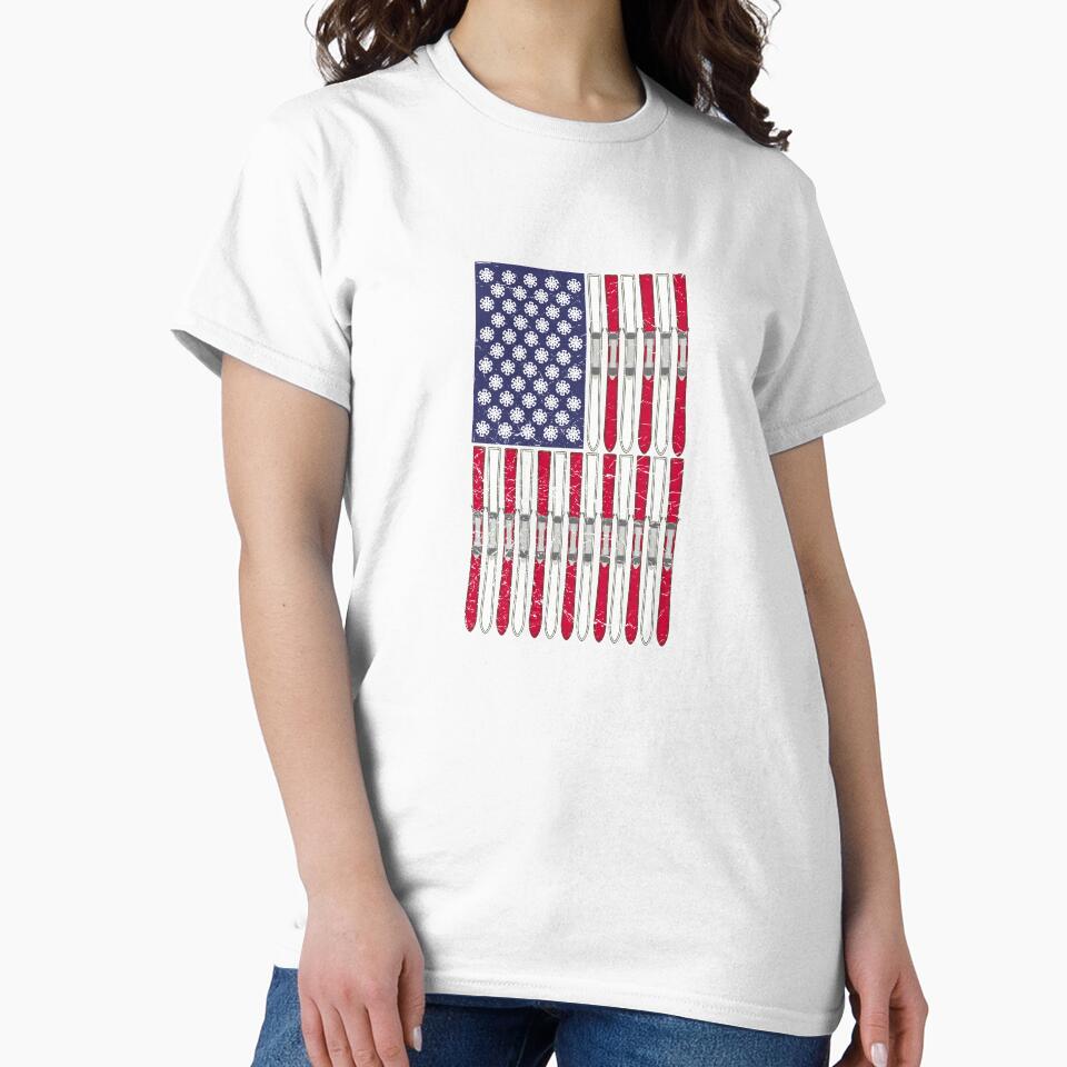 Patriotic Downhill Skiing Gifts - Snow Skiing by SolarFlair Designs