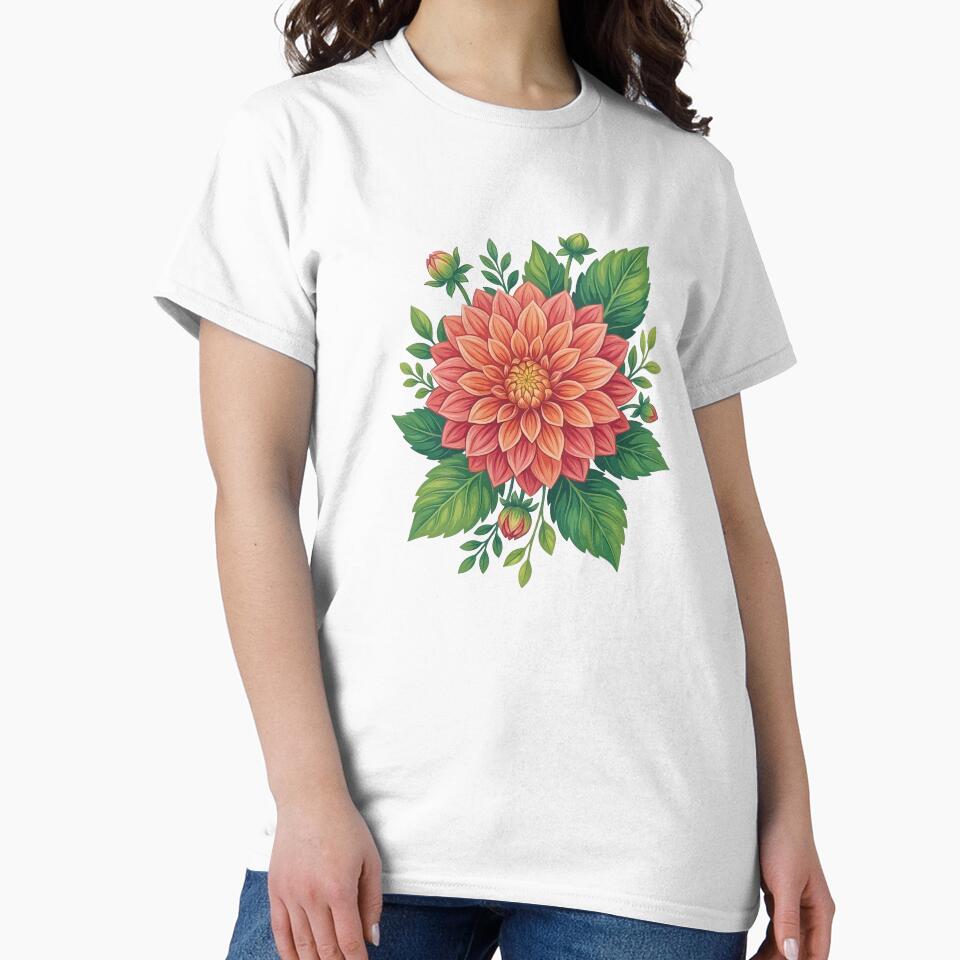 Vibrant Dahlia Flower Sticker – Botanical Floral Illustration by Infinite Art Lab Unisex , , , Long Sleeve Tee