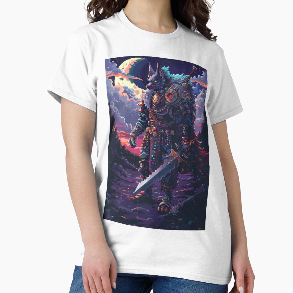 Wolf Knight Pixel Art by Kaos-Bit Unisex , , , Long Sleeve Tee