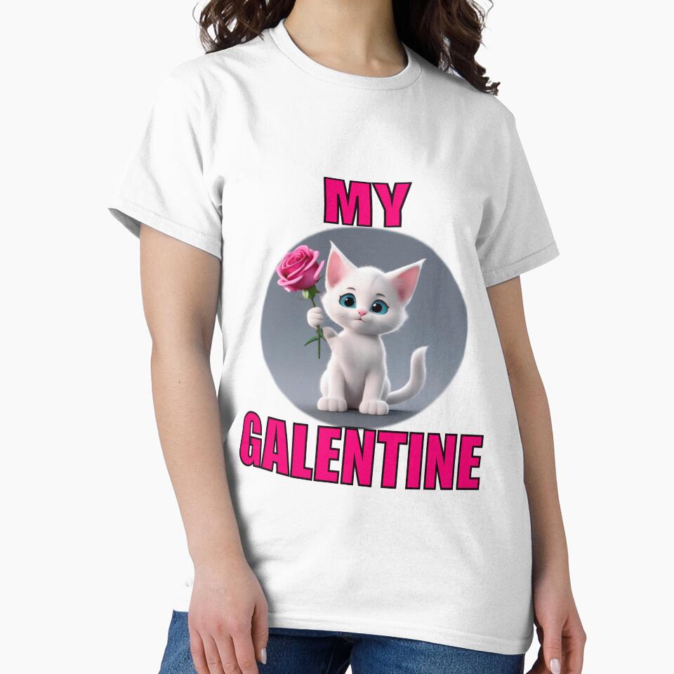 A Pink Rose and Soft Super Cute white kitten on Galentines day and Galentines party, gift idea for Galentines day by sailorsam1805