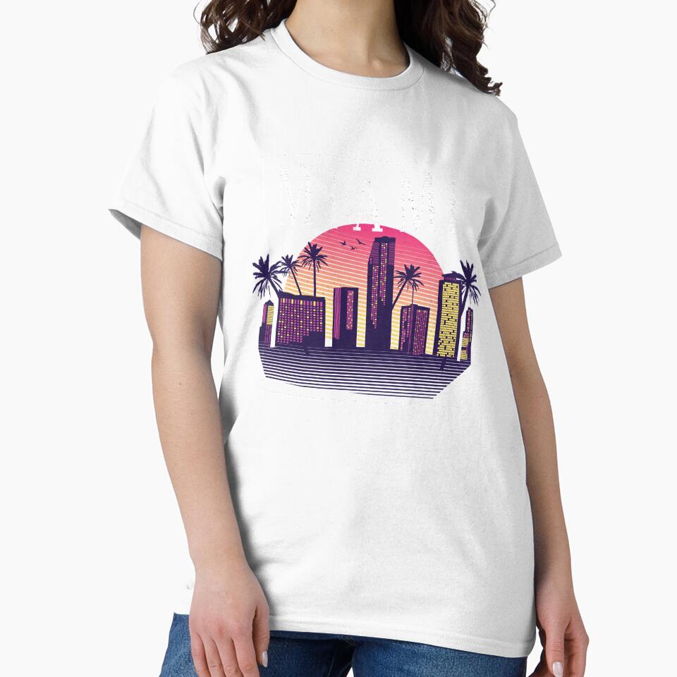 Miami Cityscape Skyscrapers Sunset - 80s Retro Nostalgia by AaaleXX Unisex , , , Long Sleeve Tee