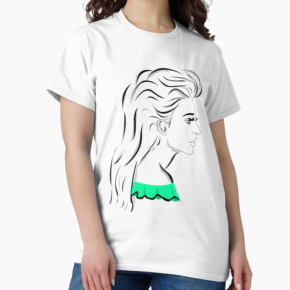 Line art pretty girl with long hair and eyelashes wearing hot green off shoulder dress by SGS-