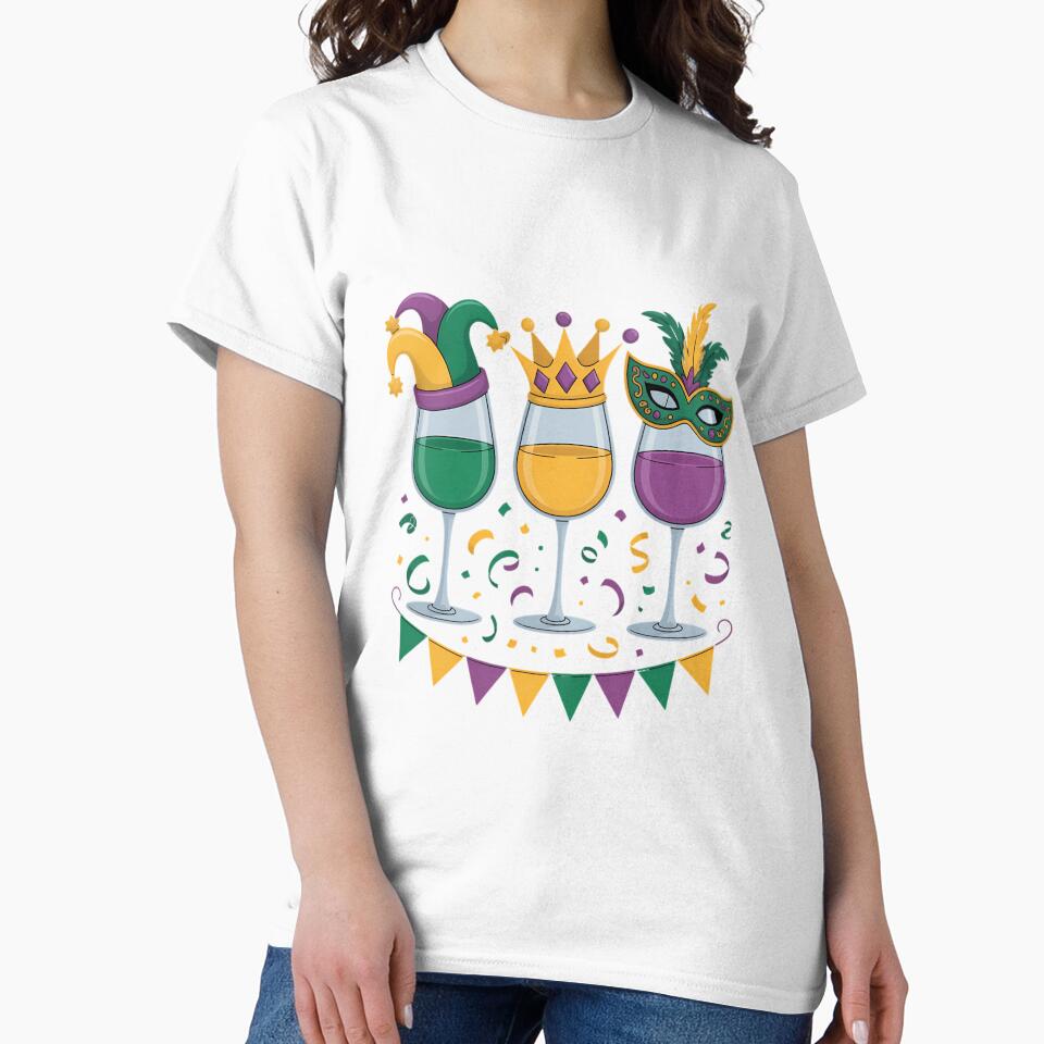 Drinking Wine Mardi Gras Glass Of Wine by papertaless Unisex , , , Long Sleeve Tee