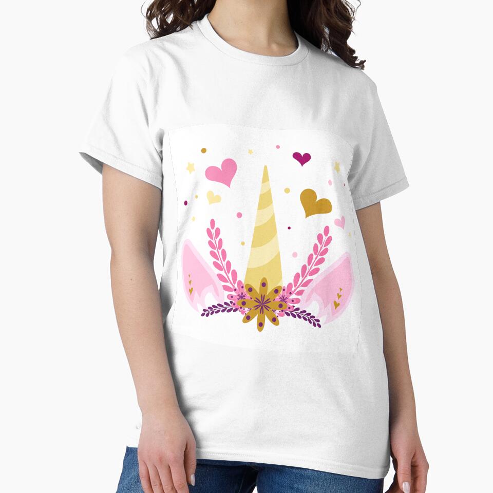 unicorn with hearts and flowers, hand drawn unicorn illustration by SabinArt