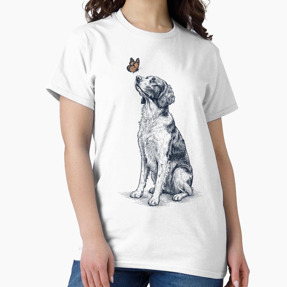 Vintage Irish Red And White Setter with Butterfly Dog Lover by DoodleTortle
