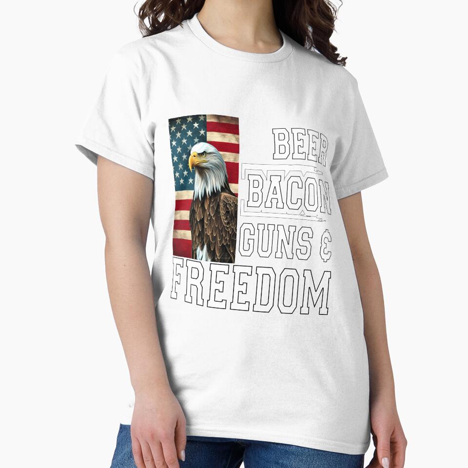 Beer Drinker Drinking Beer Bacon Guns & Freedom by fantasticdesign Unisex , , , Long Sleeve Tee