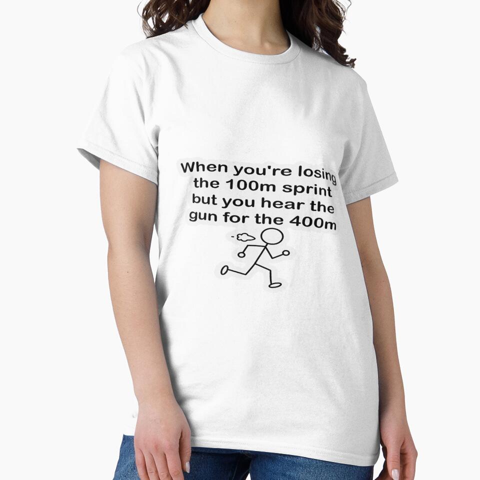 Funny Running Meme Shirt – “When You’re Losing the 100m” Track Humor T-Shirt & Sticker by Sushikidsntod