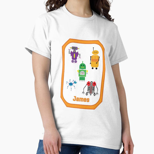 'Robotsville' Personalised English Arabic 5 robots orange highlights by HalunaHappy