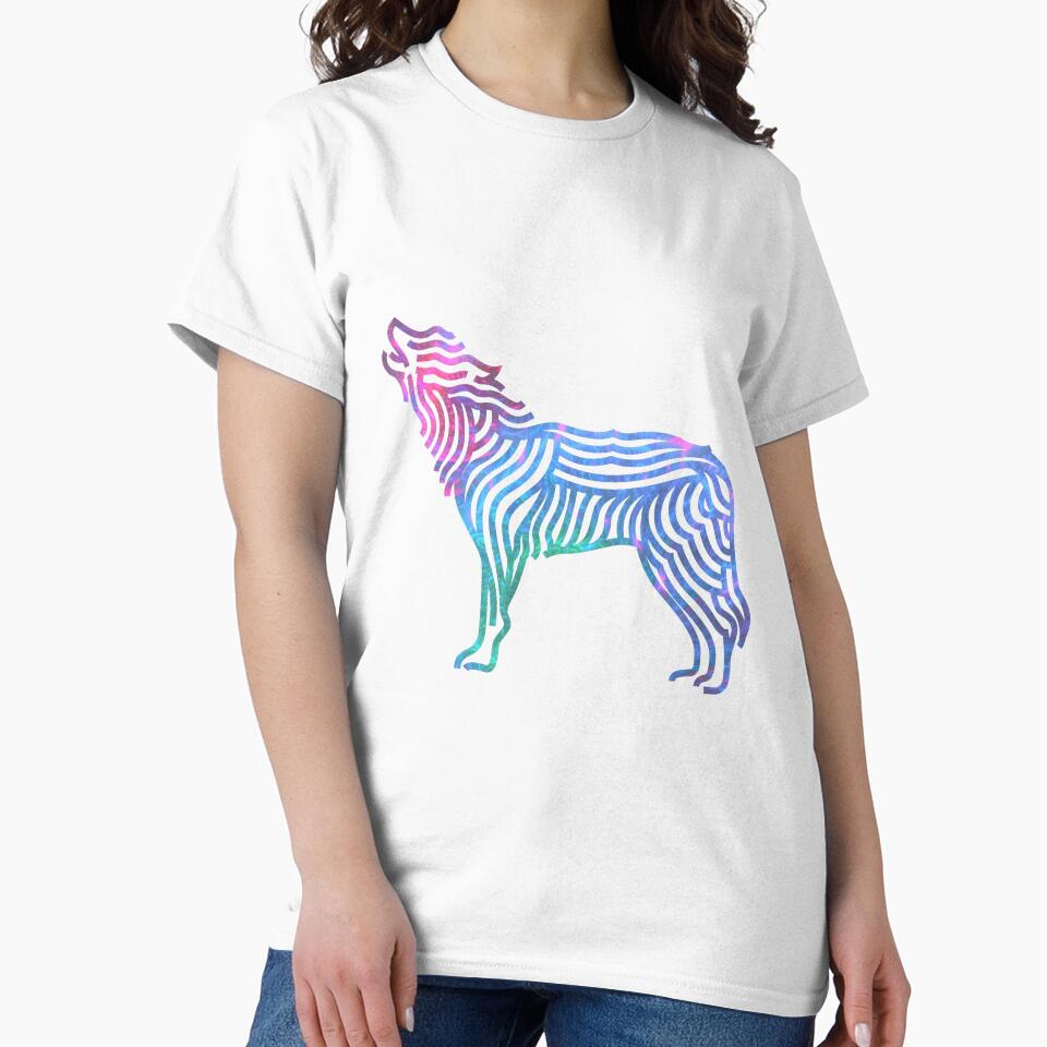 rainbow line art wolf howling design by Zevy-Darling