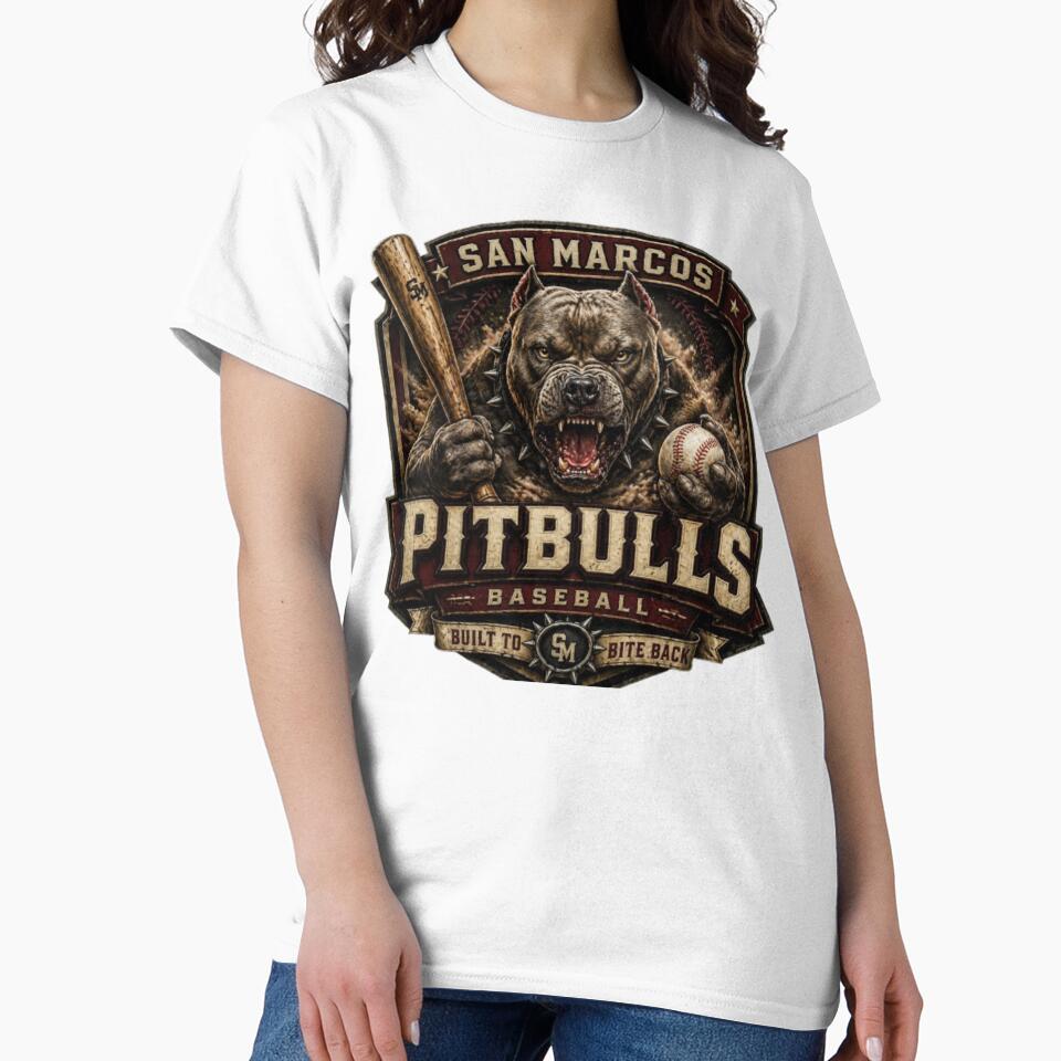San Marcos Pitbulls Baseball Logo – Outlaw League Pitbull Mascot – Fierce Dog Sports Emblem – Gritty Minor League Design by Red Cash