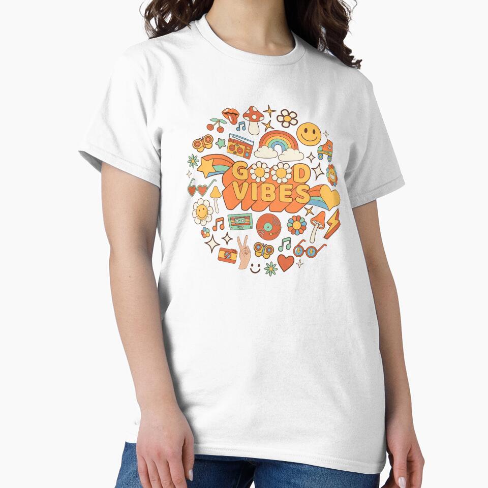 groovy retro festival,women's trendy tee,shirt with saying,hippie summer shirt by Etienne & Yolandi  Outram