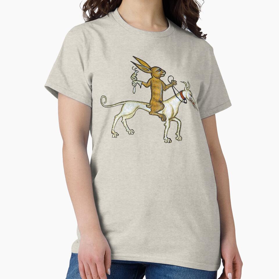 Medieval Rabbit Riding Dog and Holding Snail by Cat Lady Designs