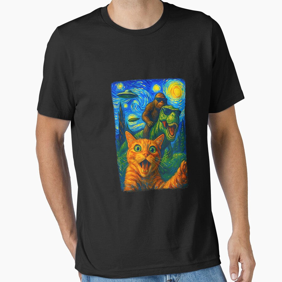 Cat T-Rex Bigfoot UFO Selfie by FrankIsabel Unisex , , , Long Sleeve Tee
