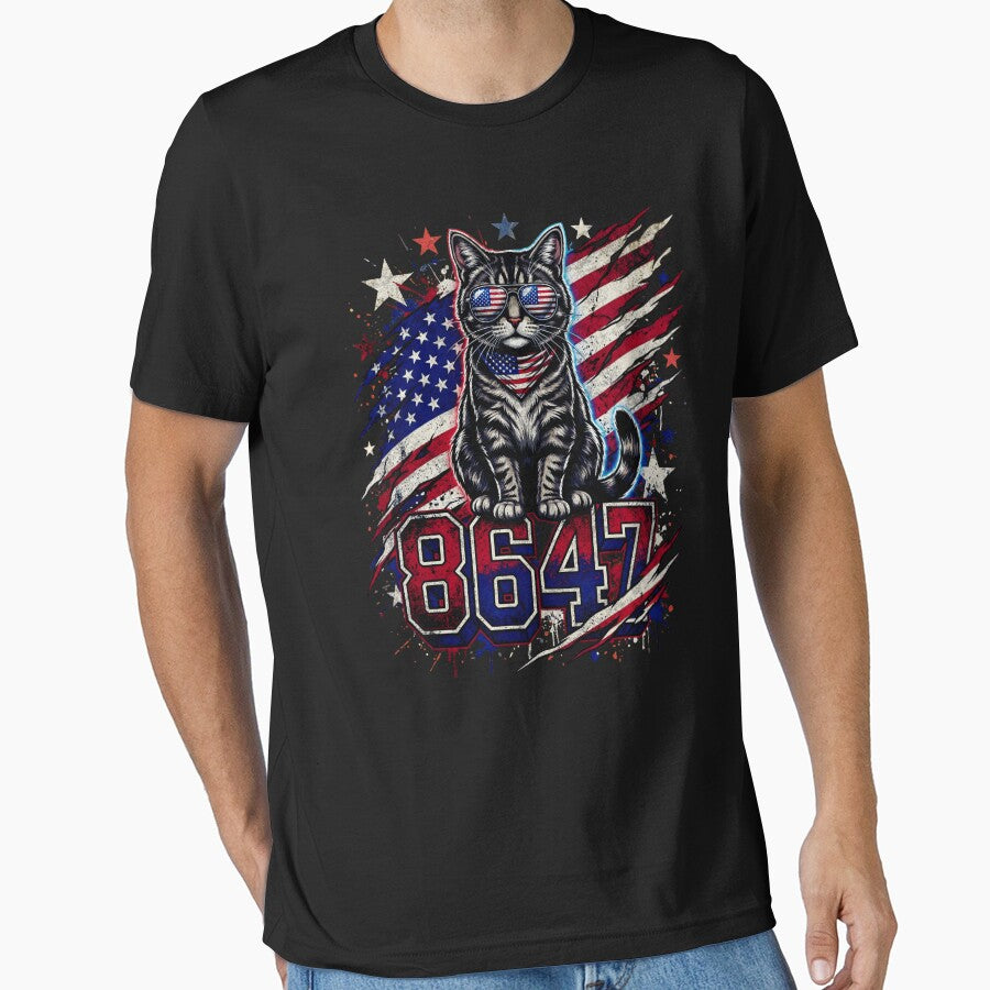 Patriotic Cat 8647 American Flag Vintage Freedom Vibes by FreshVibe Prints