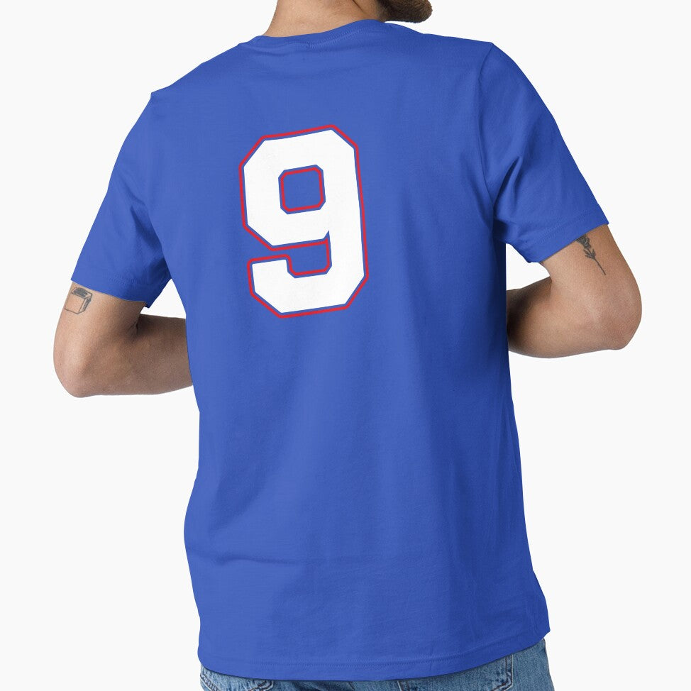 Jersey Number 9 / Player Shirt Number Nine (White with Red Outline) by STUDIO-72