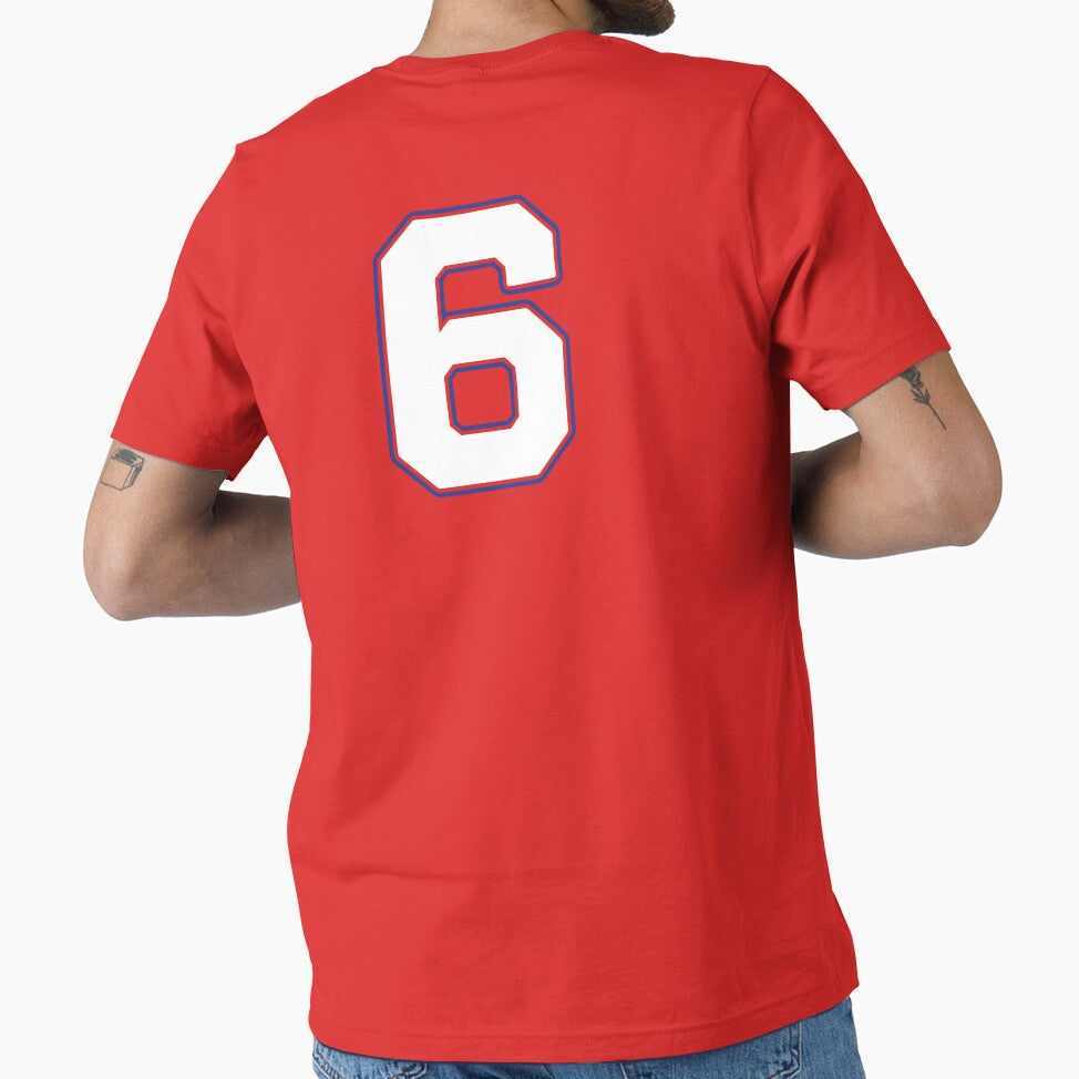Jersey Number 6 / Player Shirt Number Six (White with Blue Outline) by STUDIO-72