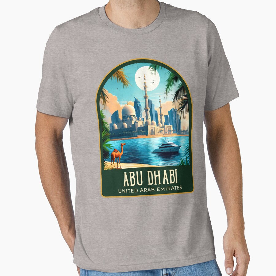 Abu Dhabi Vintage Travel Illustration by HomeLivingCo Unisex , , , Long Sleeve Tee