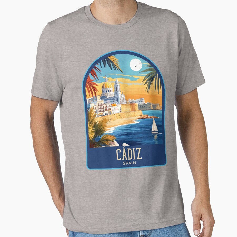 Cádiz Vintage Travel Illustration by HomeLivingCo Unisex , , , Long Sleeve Tee