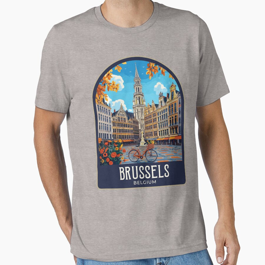 Brussels Vintage Travel Illustration by HomeLivingCo Unisex , , , Long Sleeve Tee