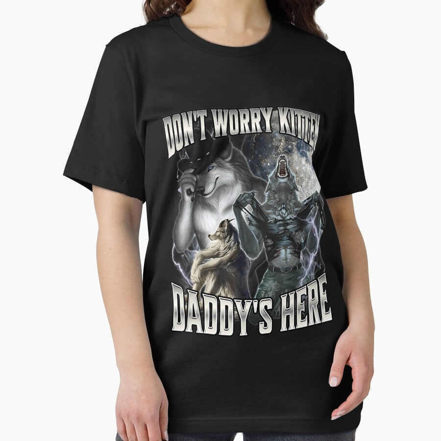 Don't Worry Kitten Daddy's Here Alpha Wolf Male Meme by KathieFaugh Unisex , , , Long Sleeve Tee