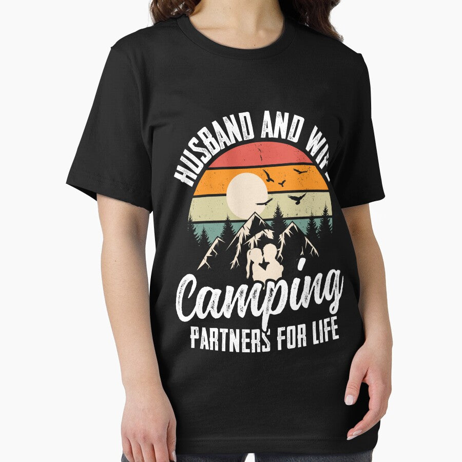 Funny Camping Hike Vintage Sunset Husband And Wife Camping Partners For Life by ohmier