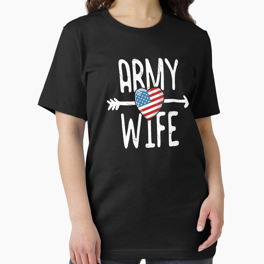 Army Wife T-Shirt Women American Flag USA Veteran Wife by 14thFloor